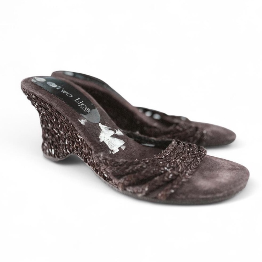 Vintage “Two Lips” | Brown Woven Wedge Sandals